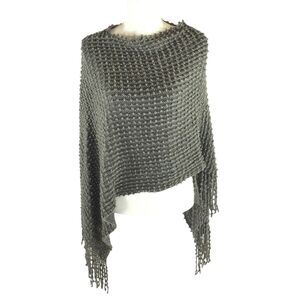 Sax Oversized Textured Chunky Knit Metallic Pocho One Size Gray Gold Shawl OS